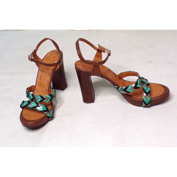 🆕CHIE MIHARA Braided Ankle Strap Block Heel Sandals ShoesUS 7.5, EU 37.5